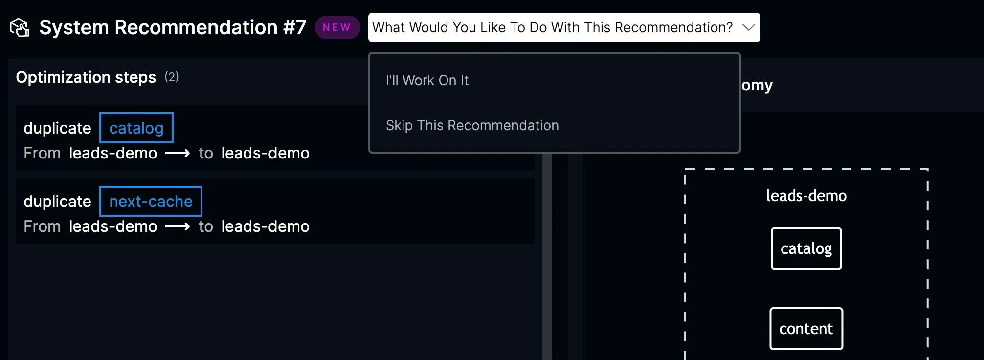 Recommendation actions