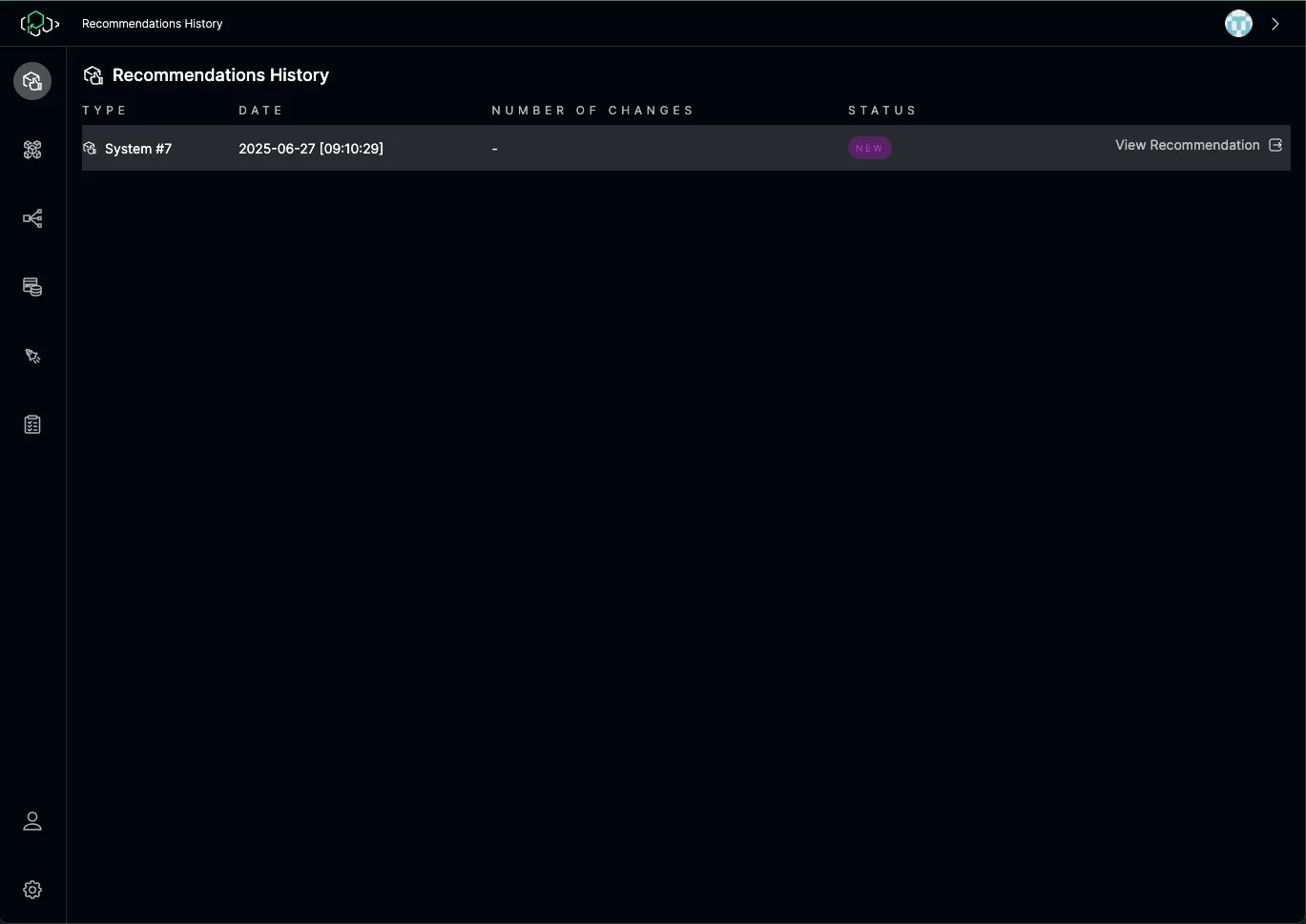 Recommendations history page